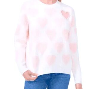Vince Camuto Pink and White Heart Pearl Embezzled Sweater